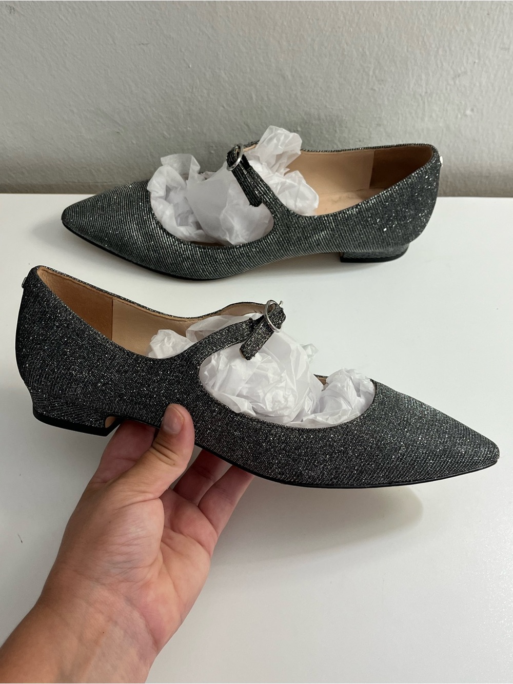 Kate Spade Mallory Glitter Mary Jane Flats Sparkle Gray Size 7